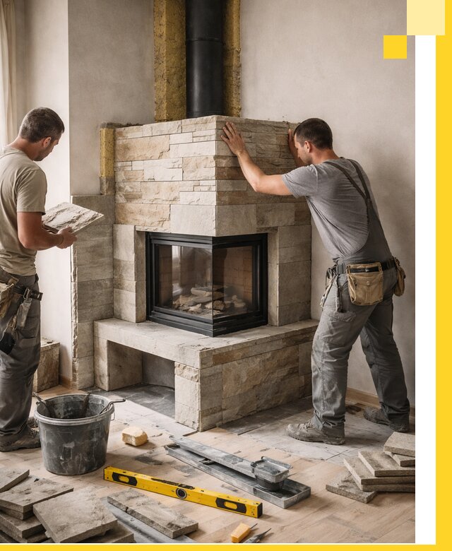 Угловые камины под ключ проект, монтаж и отделка в Старом Осколе