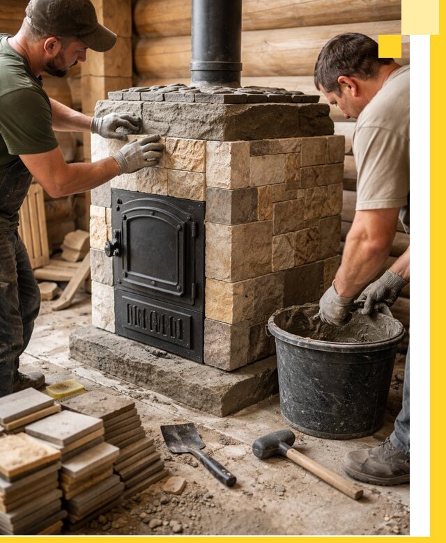 Облицовка банной печи под ключ в Старом Осколе: камень и плитка