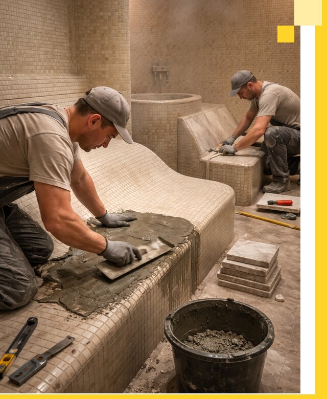 Лежаки для хамама под ключ в Старом Осколе, проект и монтаж