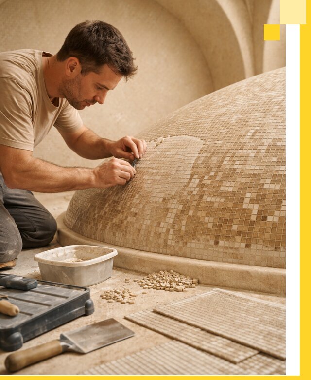 Профессиональная укладка мозаики для хамама под ключ в Старом Осколе